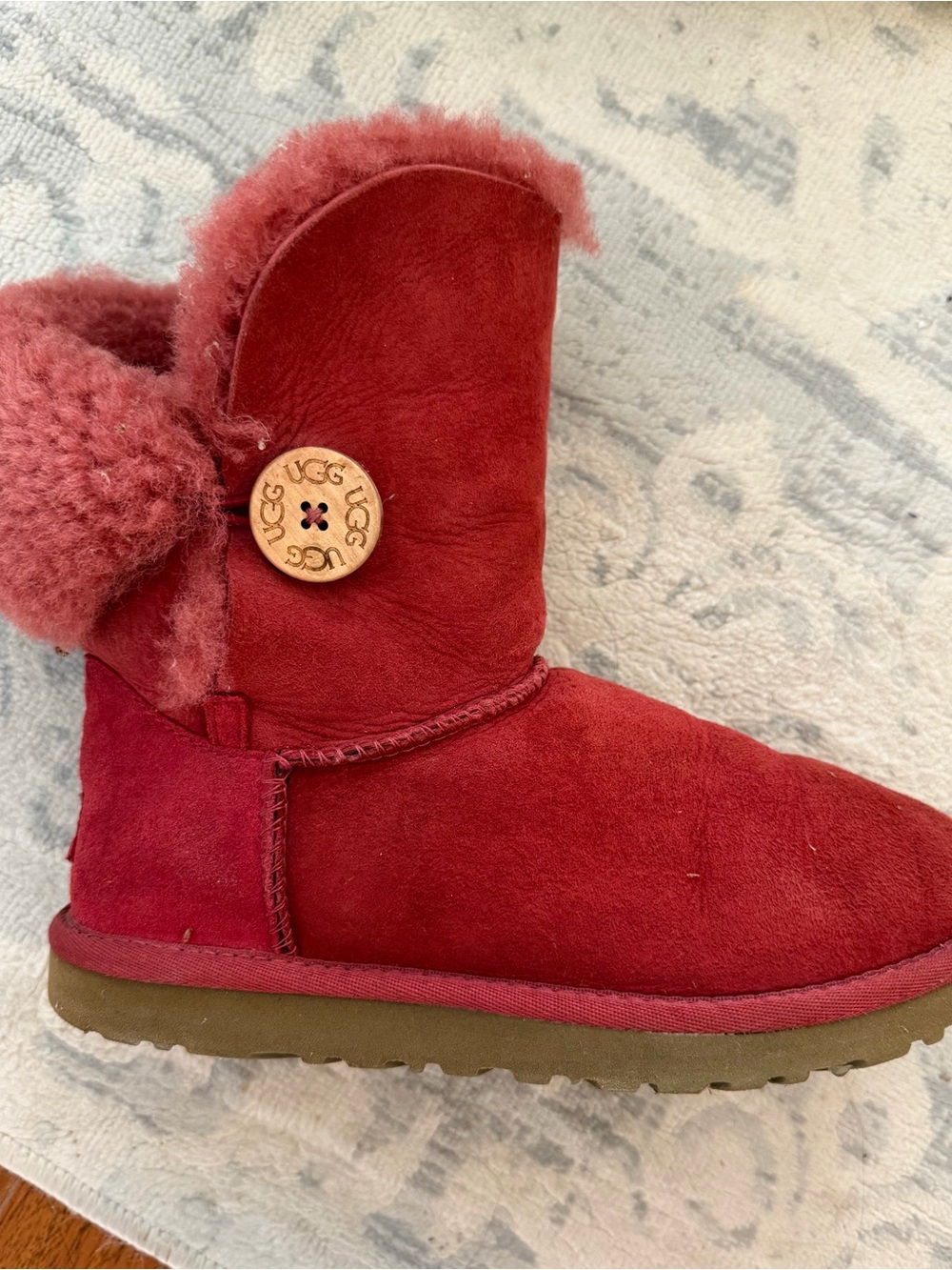 UGG Red Suede Button Short Boot